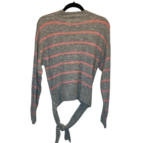 WAYF Where Are You From Mock Neck Tie Waist Sweater Light Grey Pink Stripe M New - Picture 6 of 6